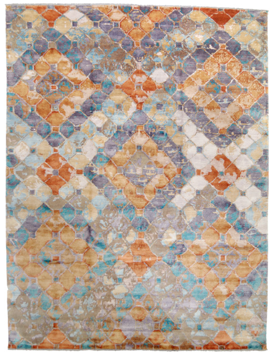 Tappeto moderno Bhadohi che ha riflessi di luce color turchese